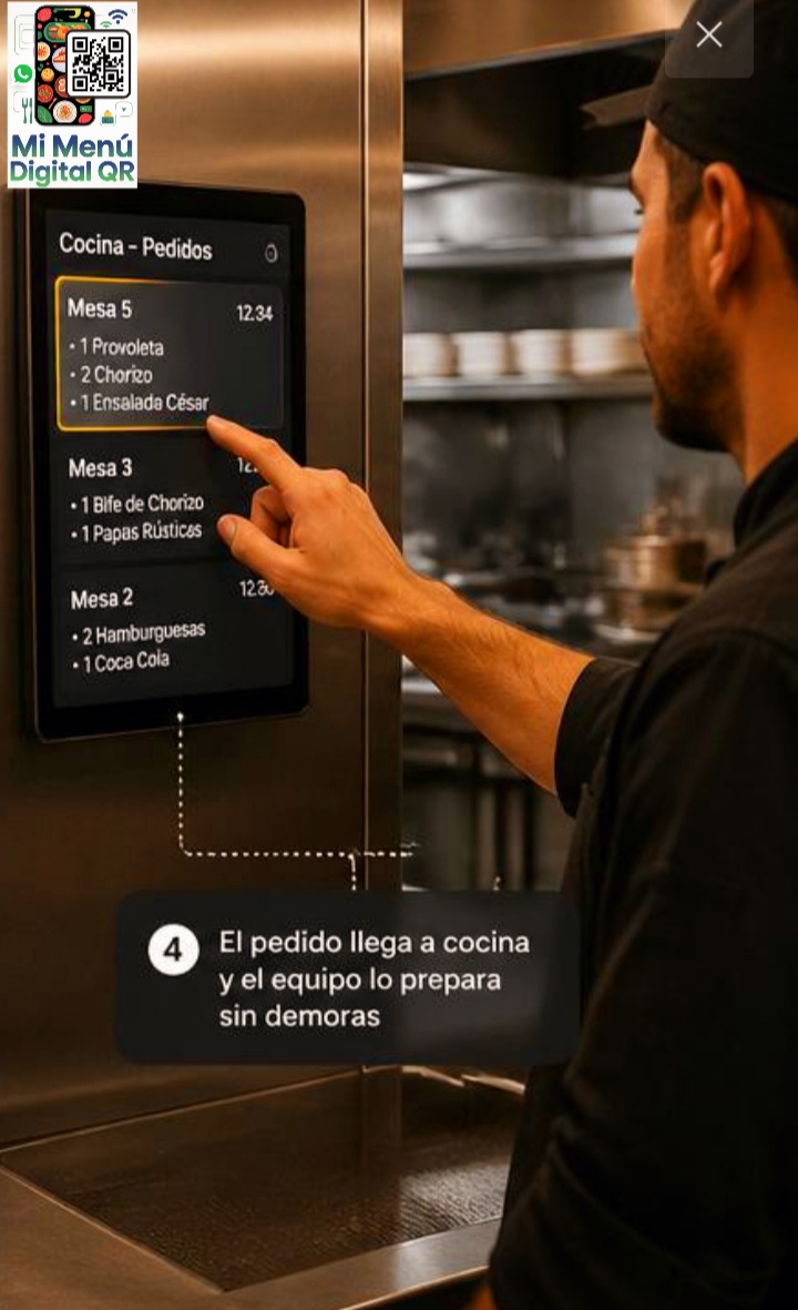 Pedido del menú digital llegando a la cocina del restaurante