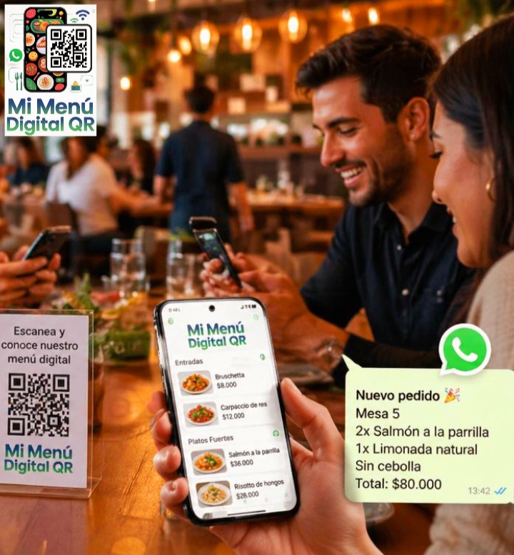 Pedido de menú digital llegando a WhatsApp y al Panel De Control